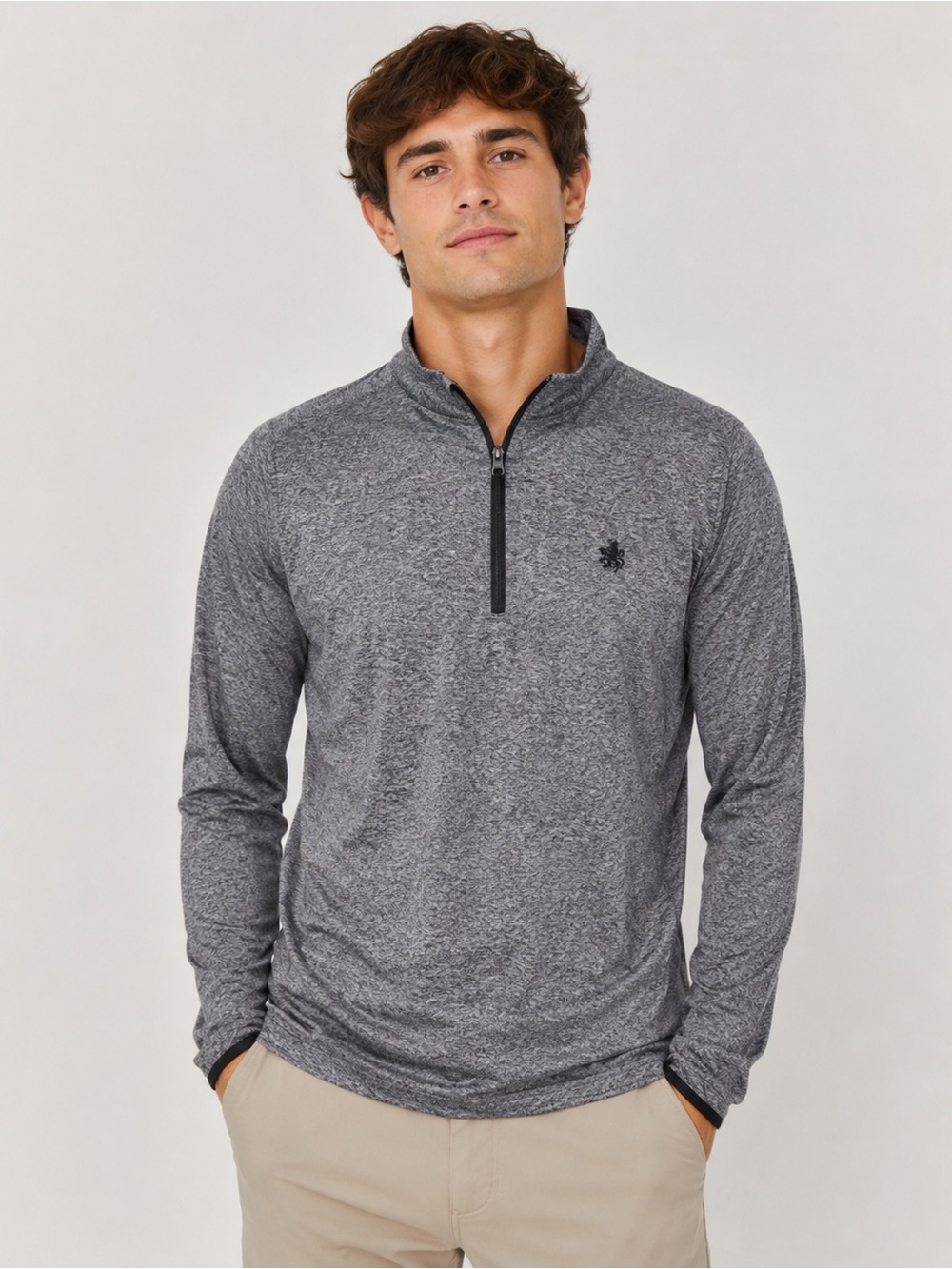 RUGBY UNIVERSITY EXTREME  STRETCH MENS 1/4 ZIP GRAY LONG SLEEVE SHIRT SIZE SMALL